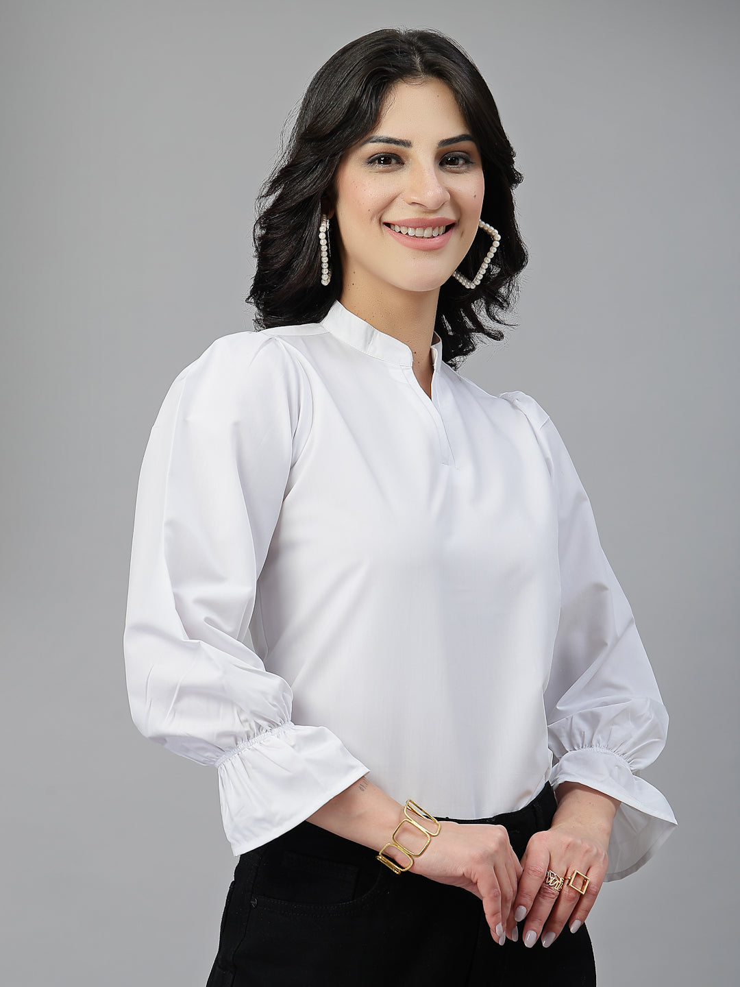 Style Quotient Women White Formal top-Tops-StyleQuotient