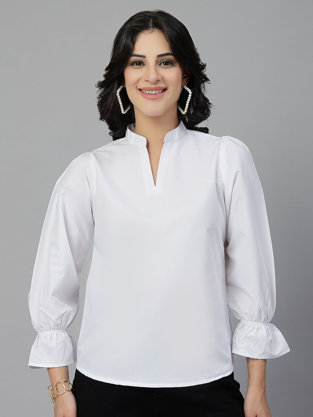 Style Quotient Women White Formal top-Tops-StyleQuotient