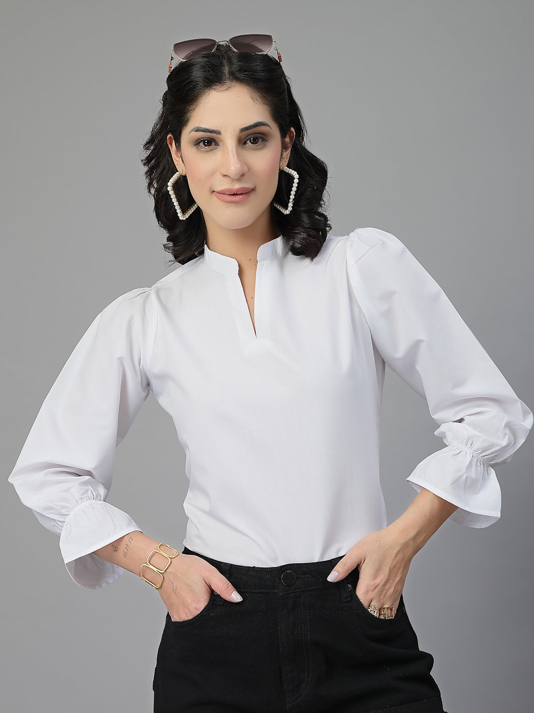 Style Quotient Women White Formal top-Tops-StyleQuotient
