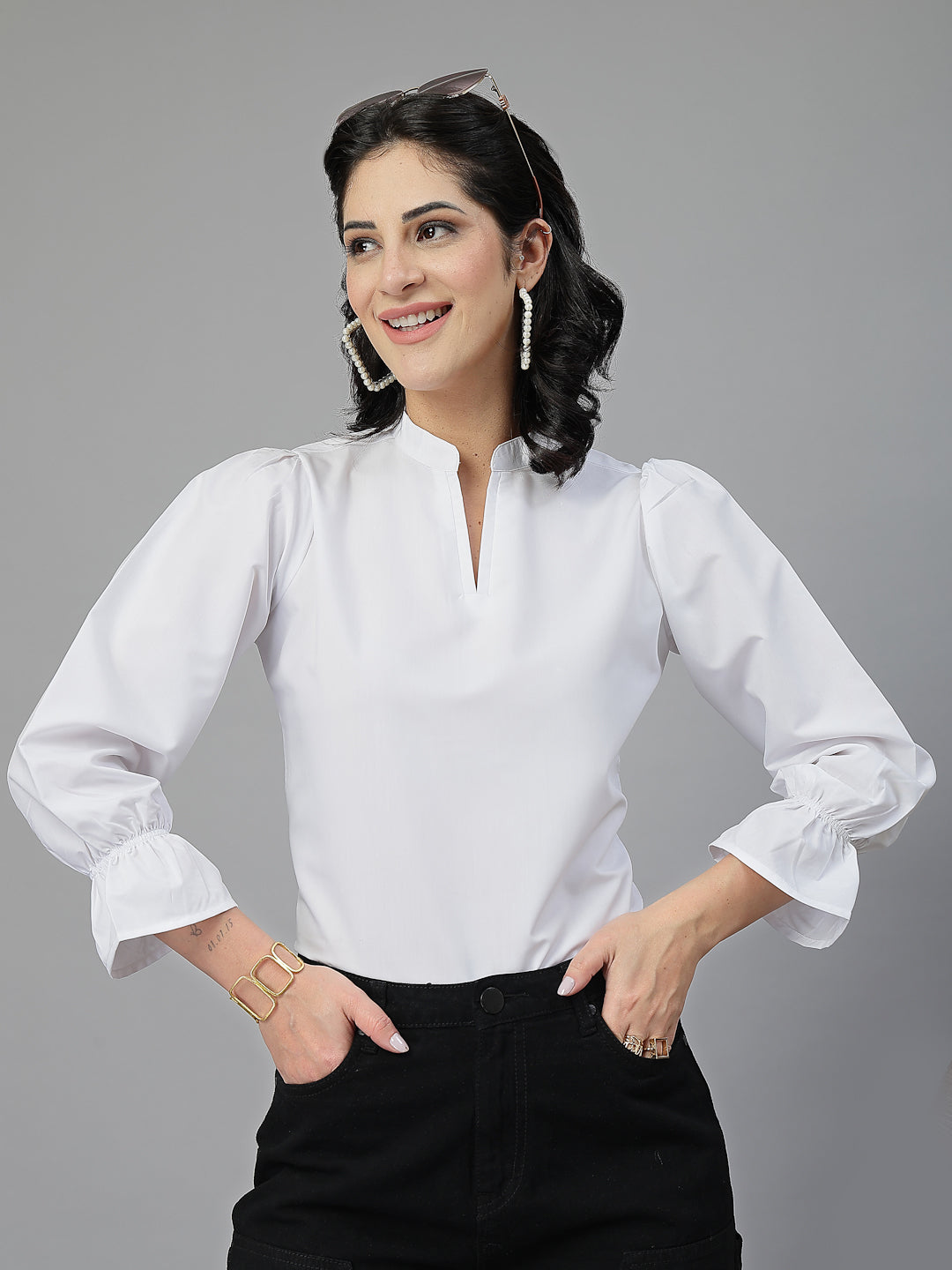 Style Quotient Women White Formal top-Tops-StyleQuotient