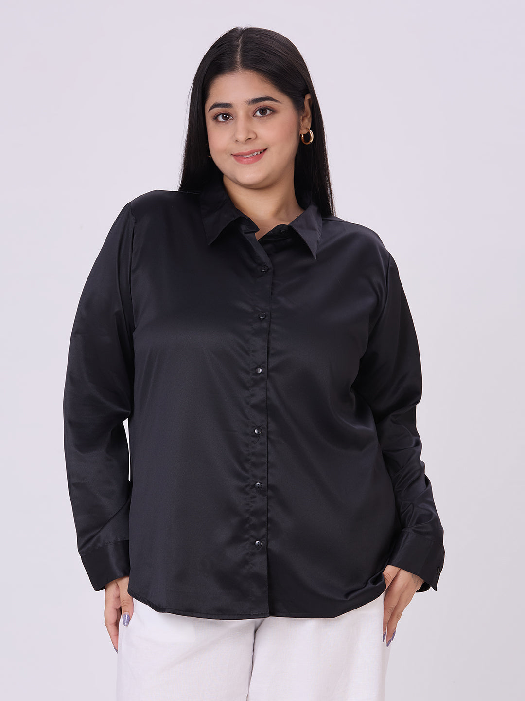 Style Quotient Women Black Satin Formal Shirt-Shirts-StyleQuotient