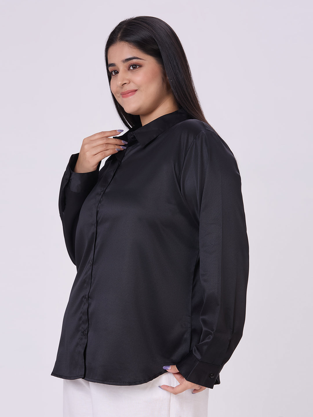 Style Quotient Women Black Satin Formal Shirt-Shirts-StyleQuotient