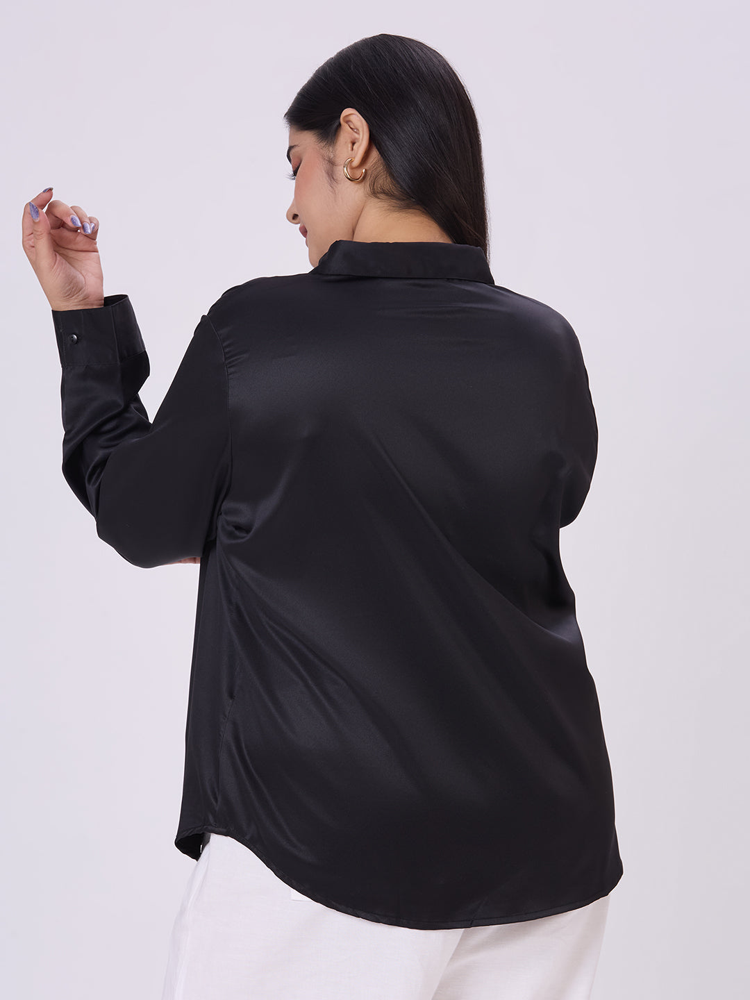 Style Quotient Women Black Satin Formal Shirt-Shirts-StyleQuotient