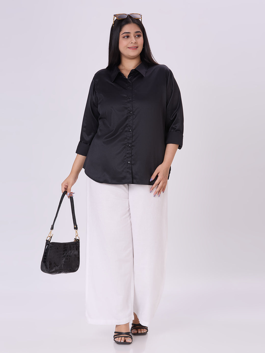 Style Quotient Women Black Satin Formal Shirt-Shirts-StyleQuotient