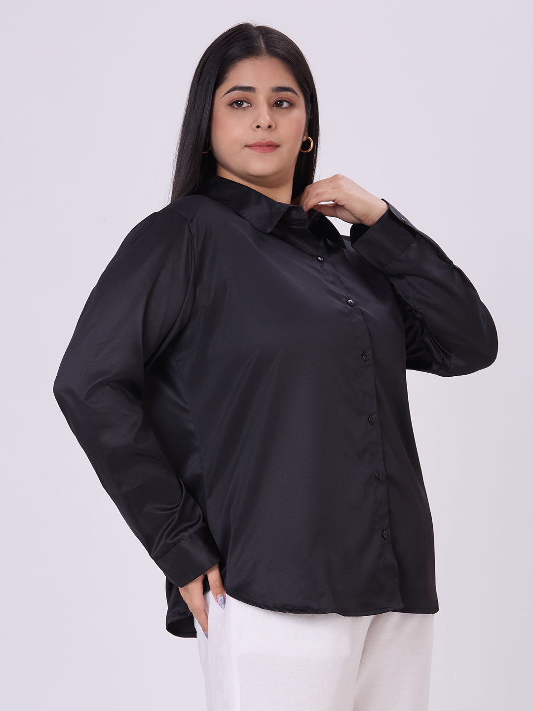 Style Quotient Women Black Satin Formal Shirt-Shirts-StyleQuotient
