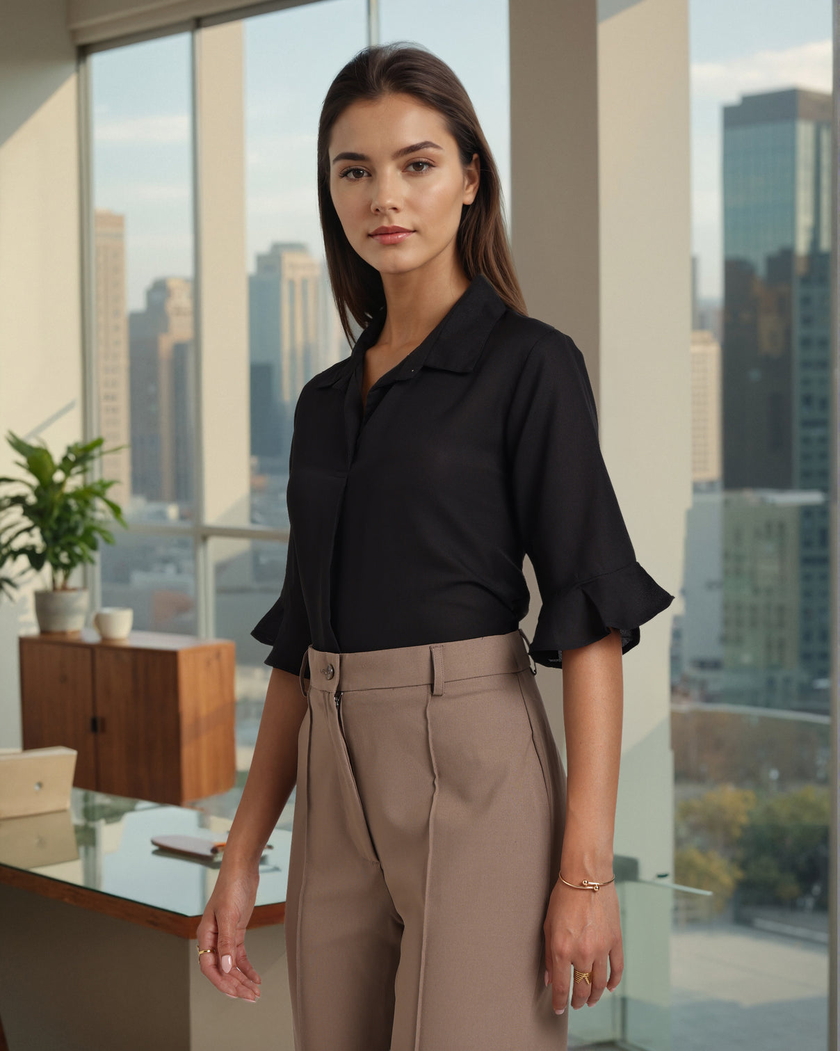 Style Quotient Women Solid Black Shirt Style Top-Tops-StyleQuotient