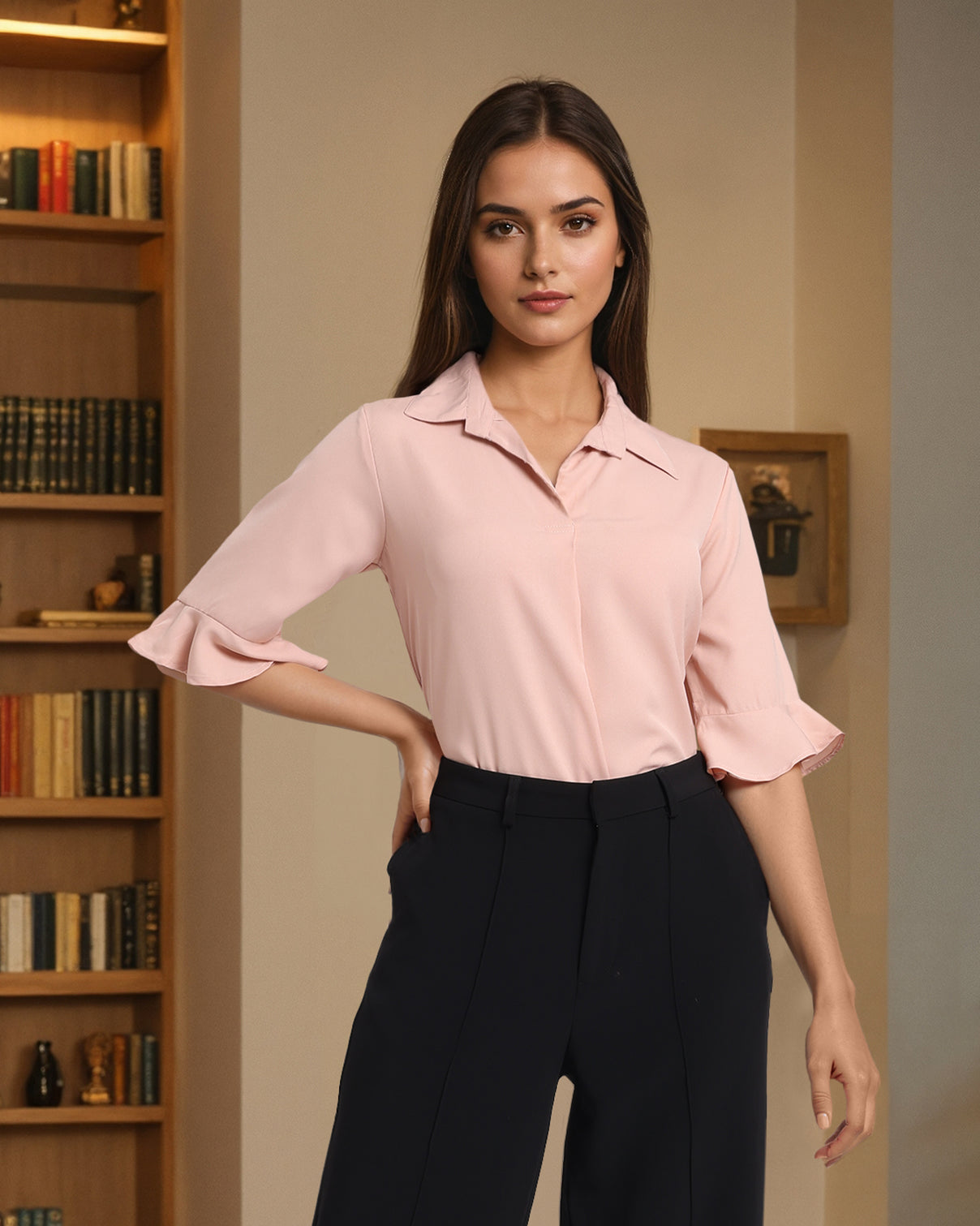 Style Quotient Women Solid Nude Shirt Style Top-Tops-StyleQuotient