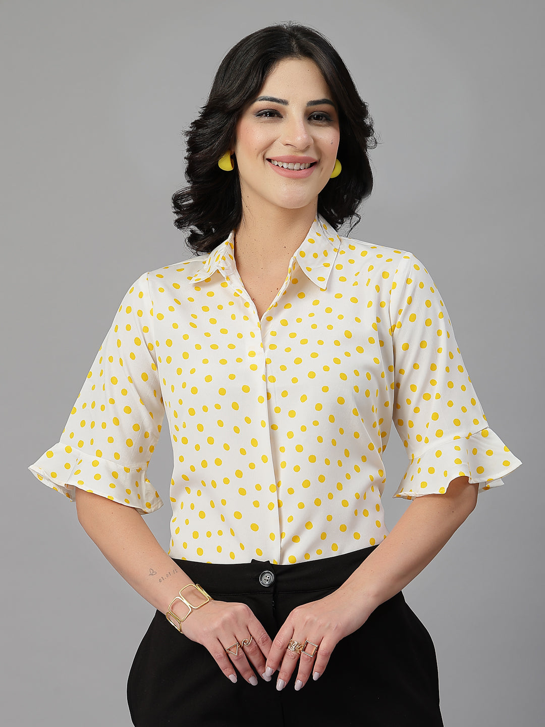 Style Quotient Women White Yellow shirt style Top-Tops-StyleQuotient