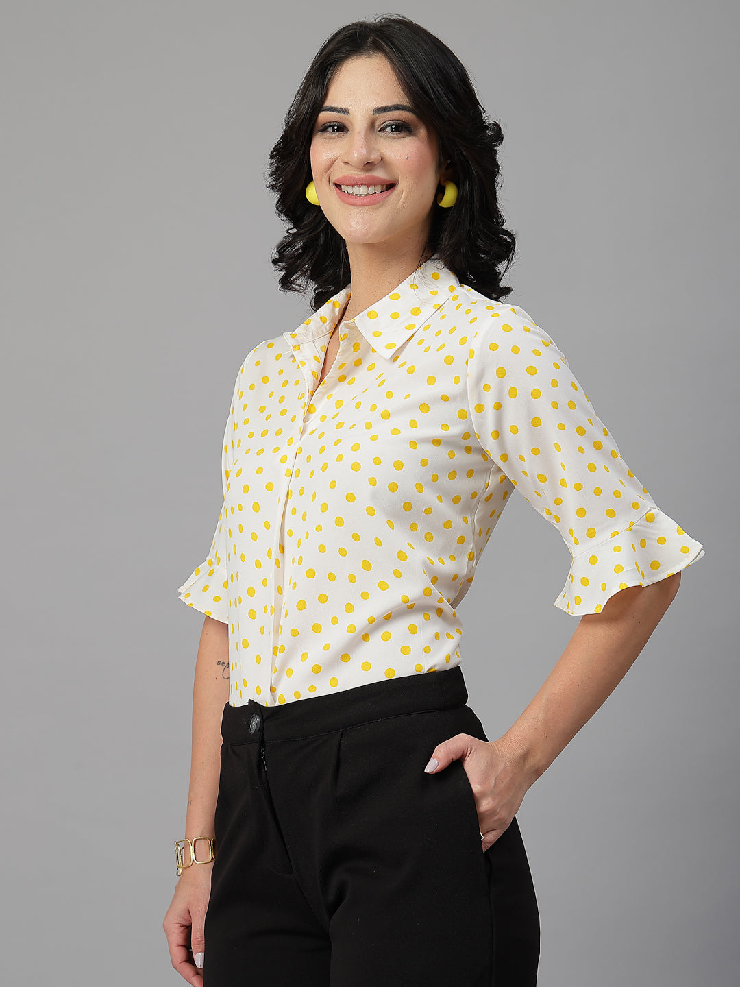 Style Quotient Women White Yellow shirt style Top-Tops-StyleQuotient