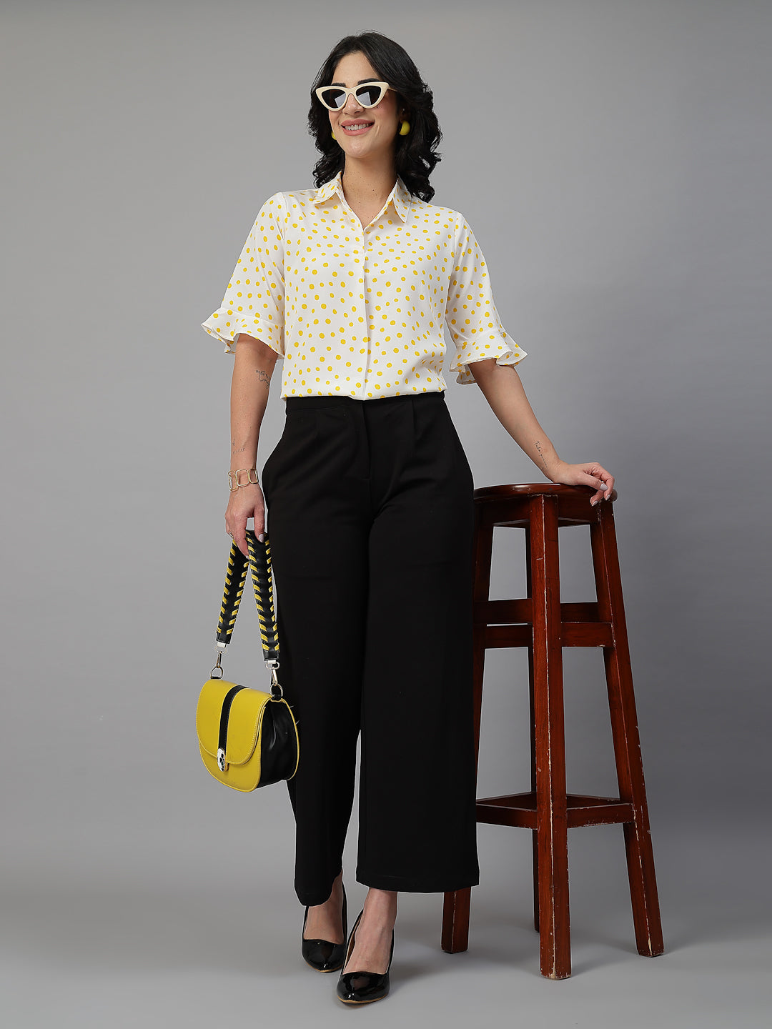 Style Quotient Women White Yellow shirt style Top-Tops-StyleQuotient