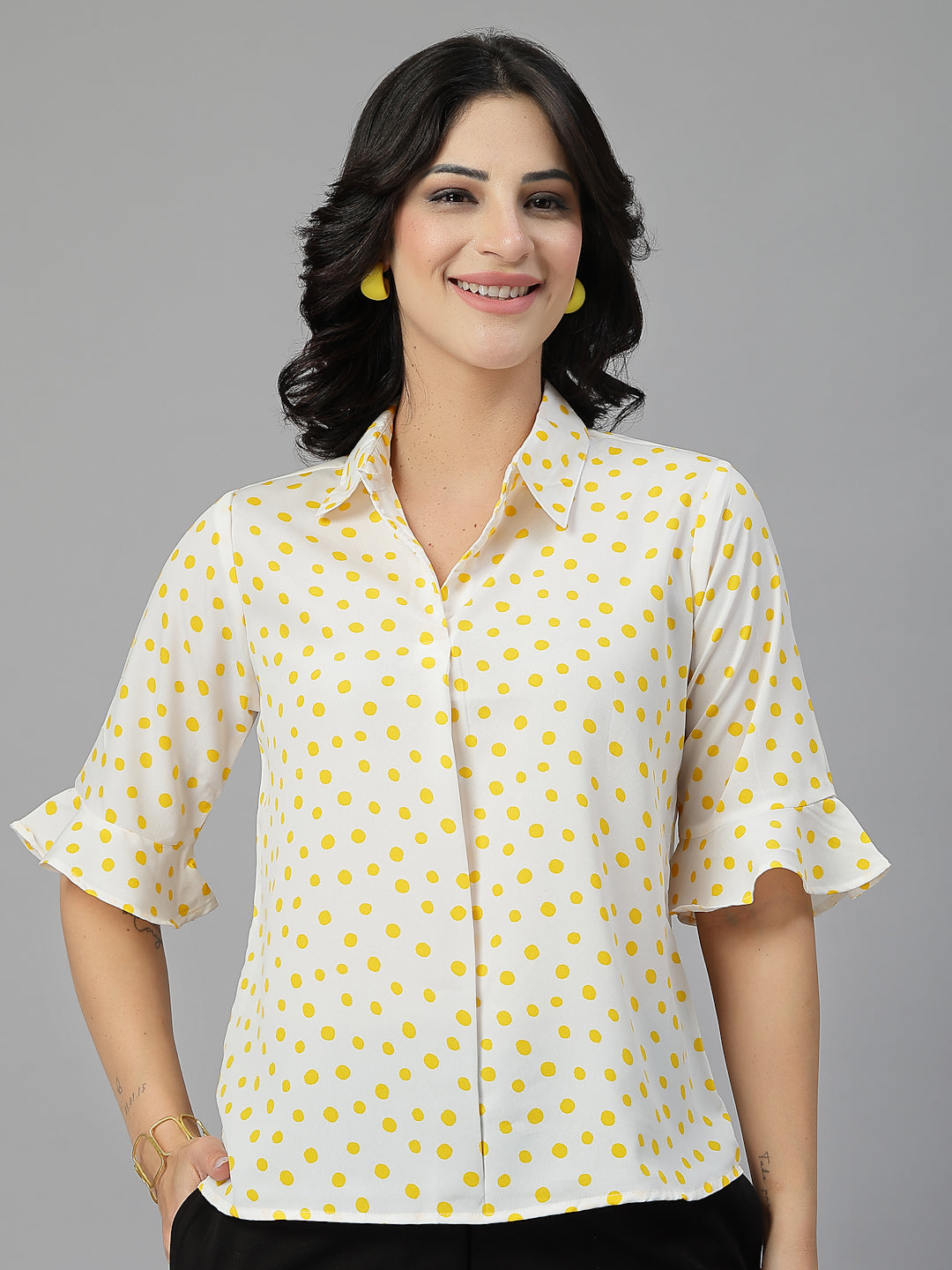 Style Quotient Women White Yellow shirt style Top-Tops-StyleQuotient