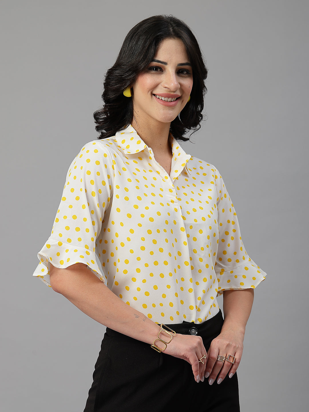 Style Quotient Women White Yellow shirt style Top-Tops-StyleQuotient