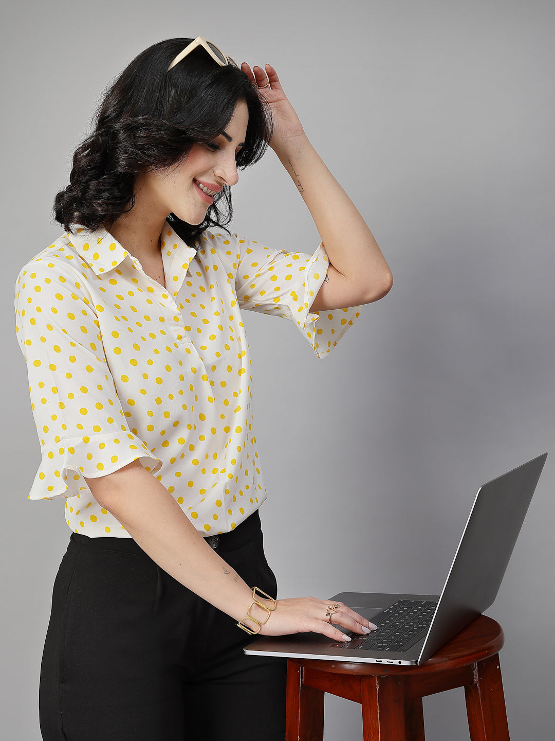 Style Quotient Women White Yellow shirt style Top-Tops-StyleQuotient