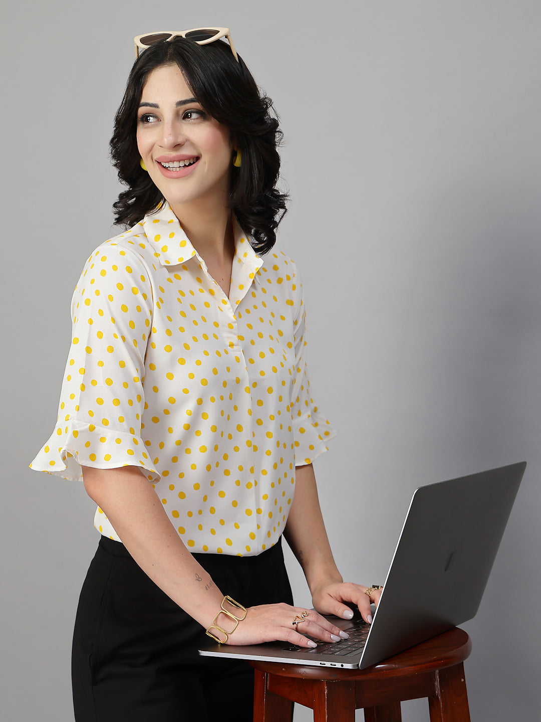 Style Quotient Women White Yellow shirt style Top-Tops-StyleQuotient