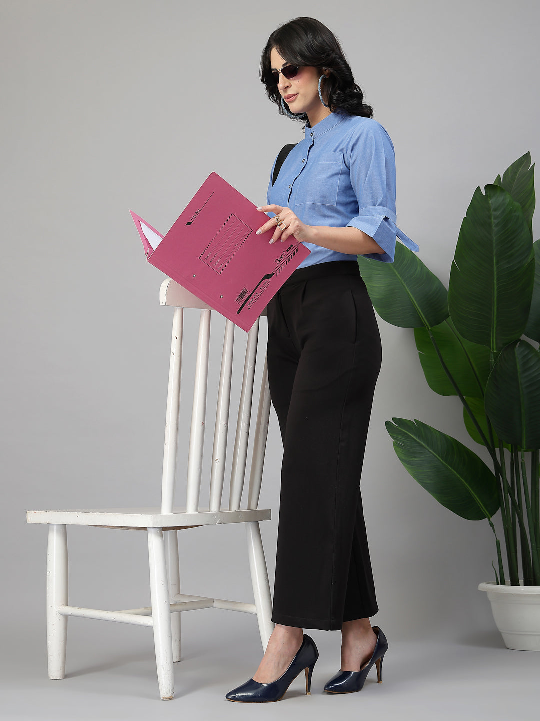 Style Quotient Women Solid Blue Chambray Cotton Formal Shirt-Shirts-StyleQuotient