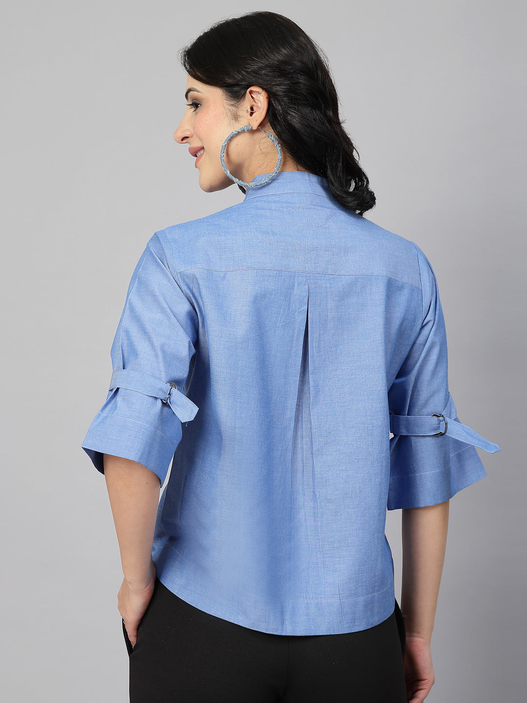 Style Quotient Women Solid Blue Chambray Cotton Formal Shirt-Shirts-StyleQuotient