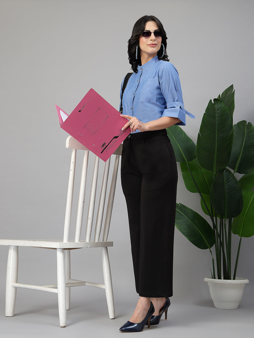 Style Quotient Women Solid Blue Chambray Cotton Formal Shirt-Shirts-StyleQuotient