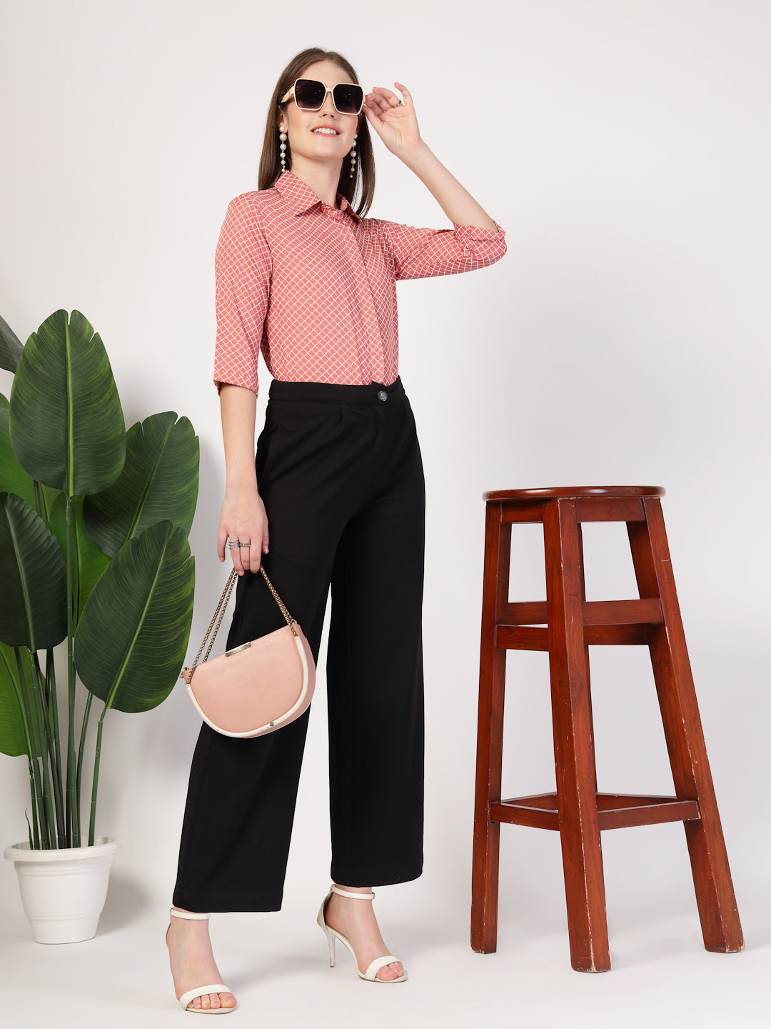 Style Quotient Women Nude White Printed Semi Formal Polyester Shirt-Shirts-StyleQuotient