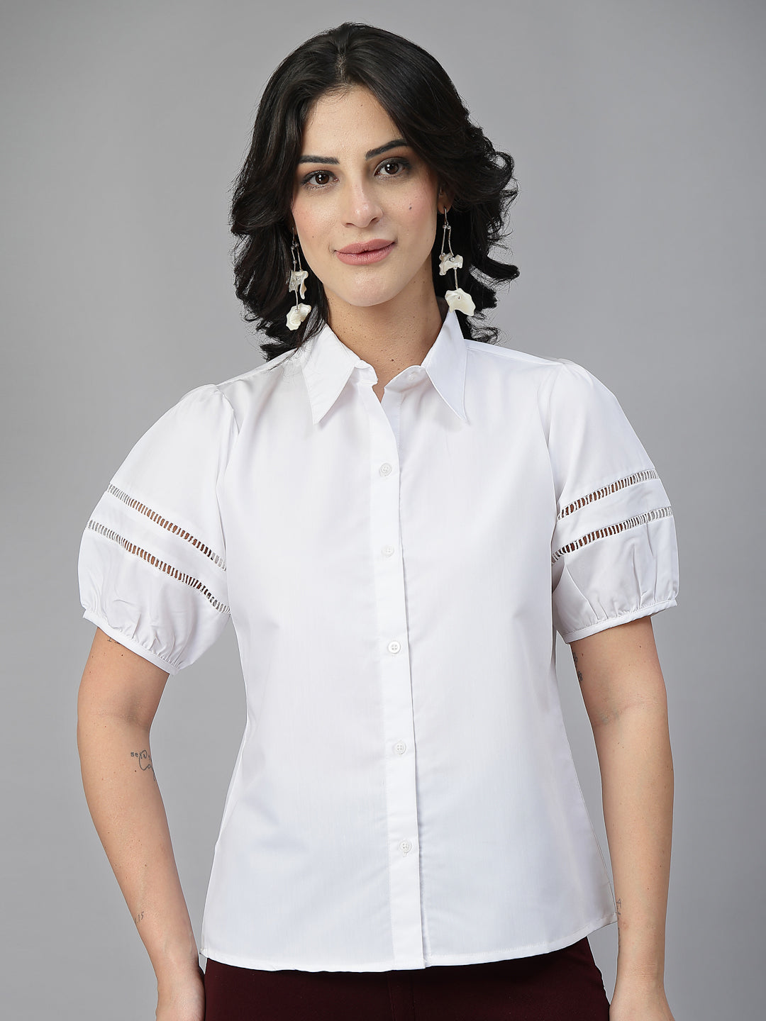 Style Quotient Women Solid White Polycotton Formal Shirt-Shirts-StyleQuotient
