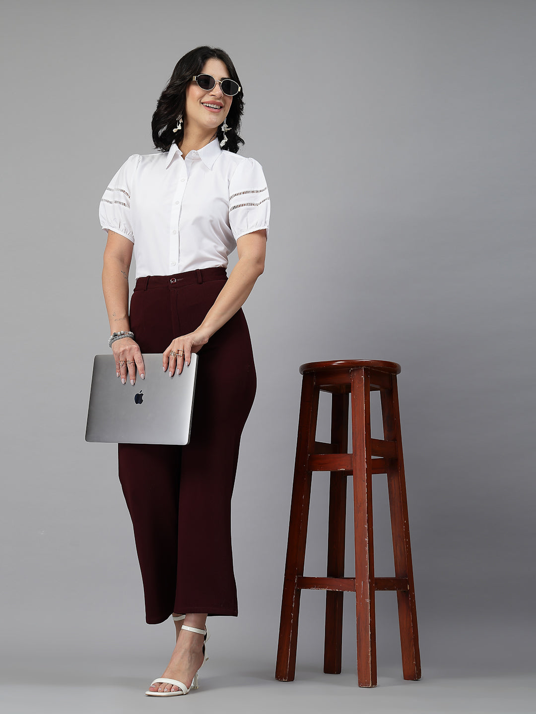 Style Quotient Women Solid White Polycotton Formal Shirt-Shirts-StyleQuotient