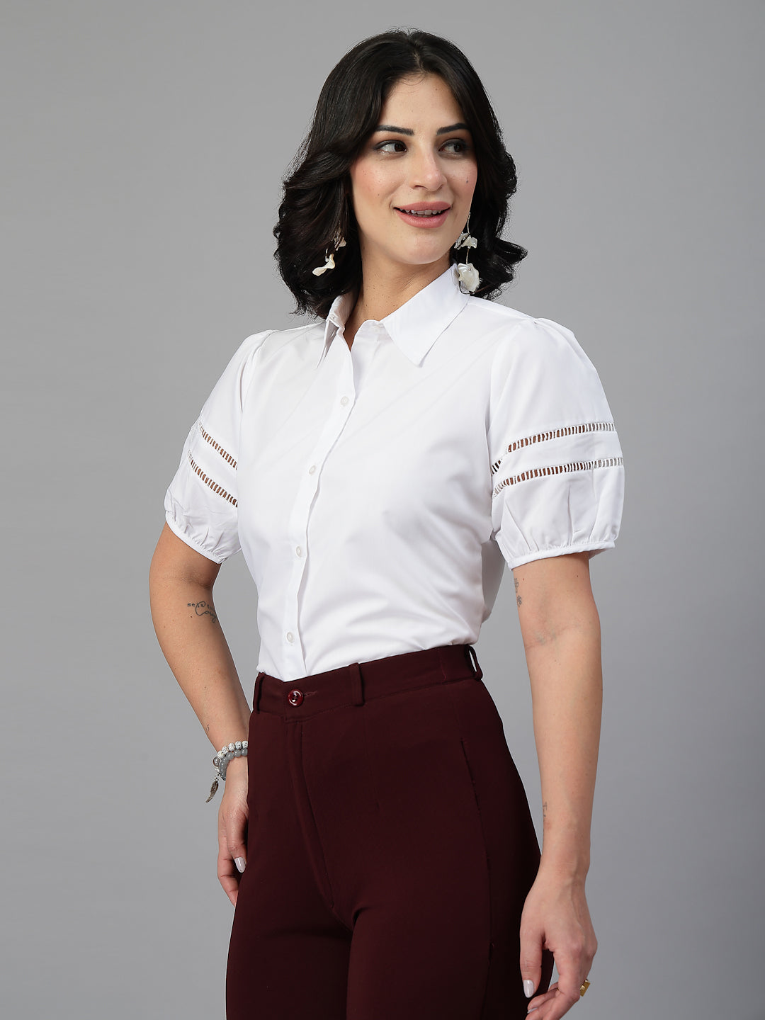 Style Quotient Women Solid White Polycotton Formal Shirt-Shirts-StyleQuotient