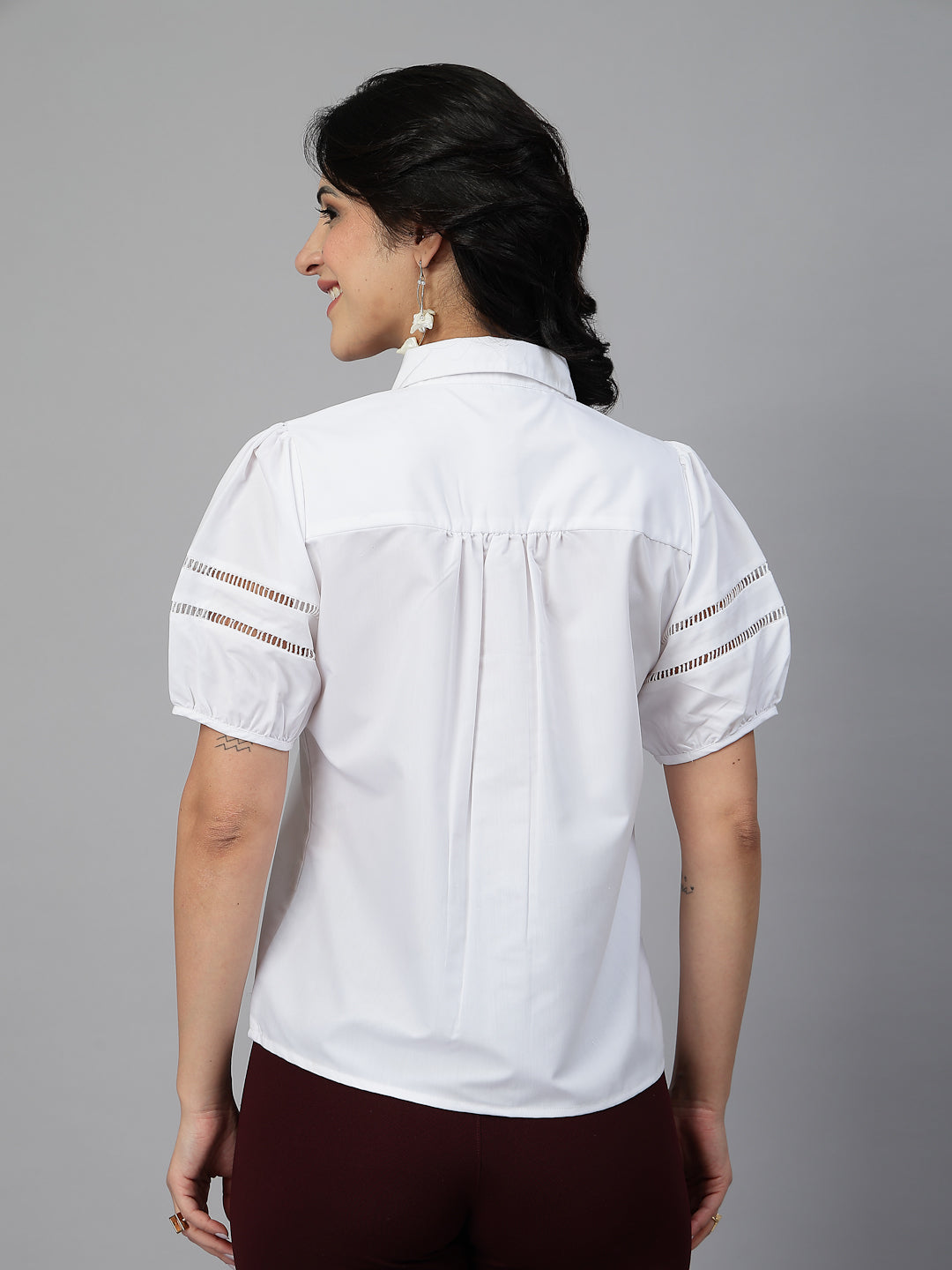 Style Quotient Women Solid White Polycotton Formal Shirt-Shirts-StyleQuotient