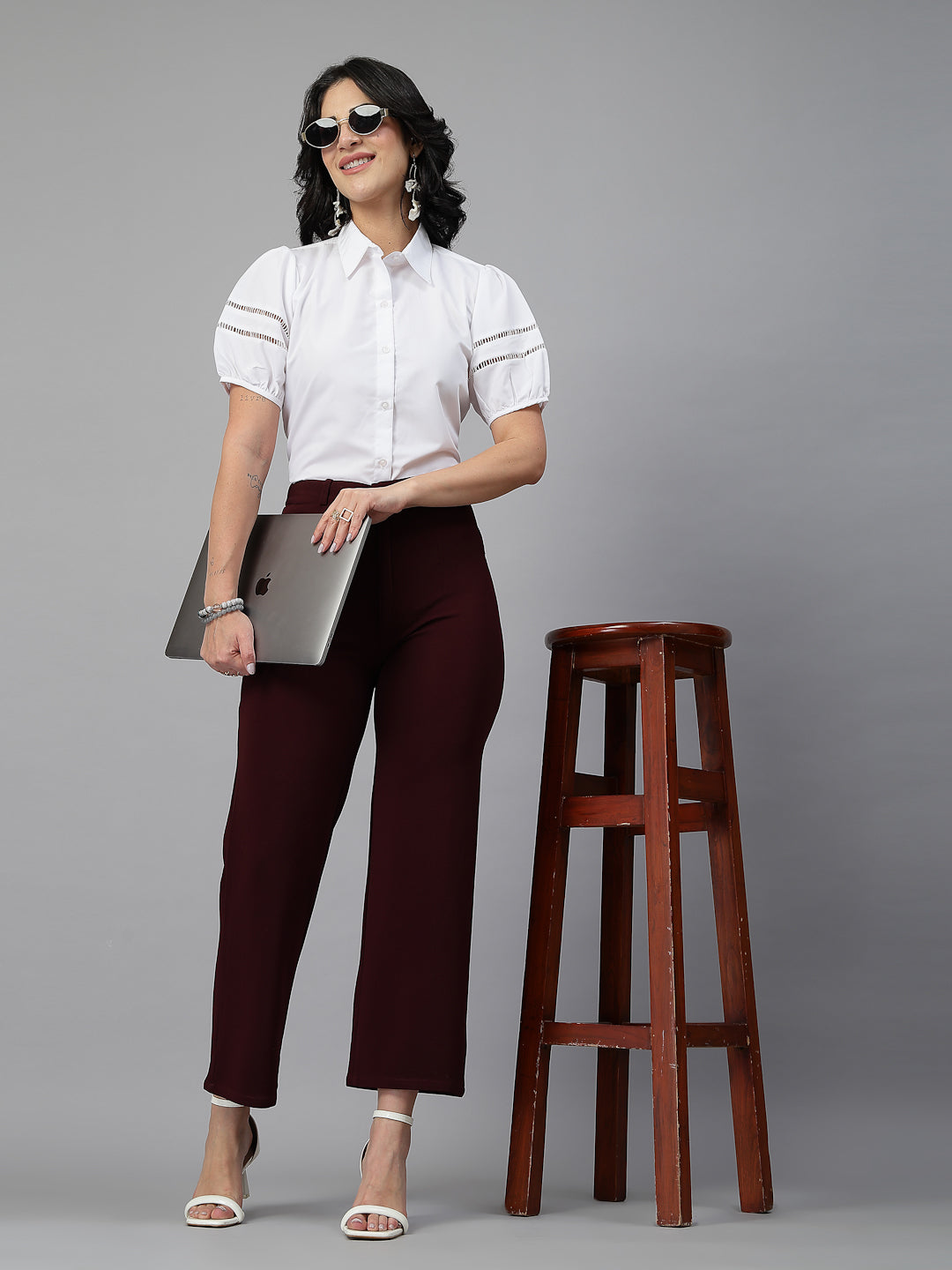 Style Quotient Women Solid White Polycotton Formal Shirt-Shirts-StyleQuotient