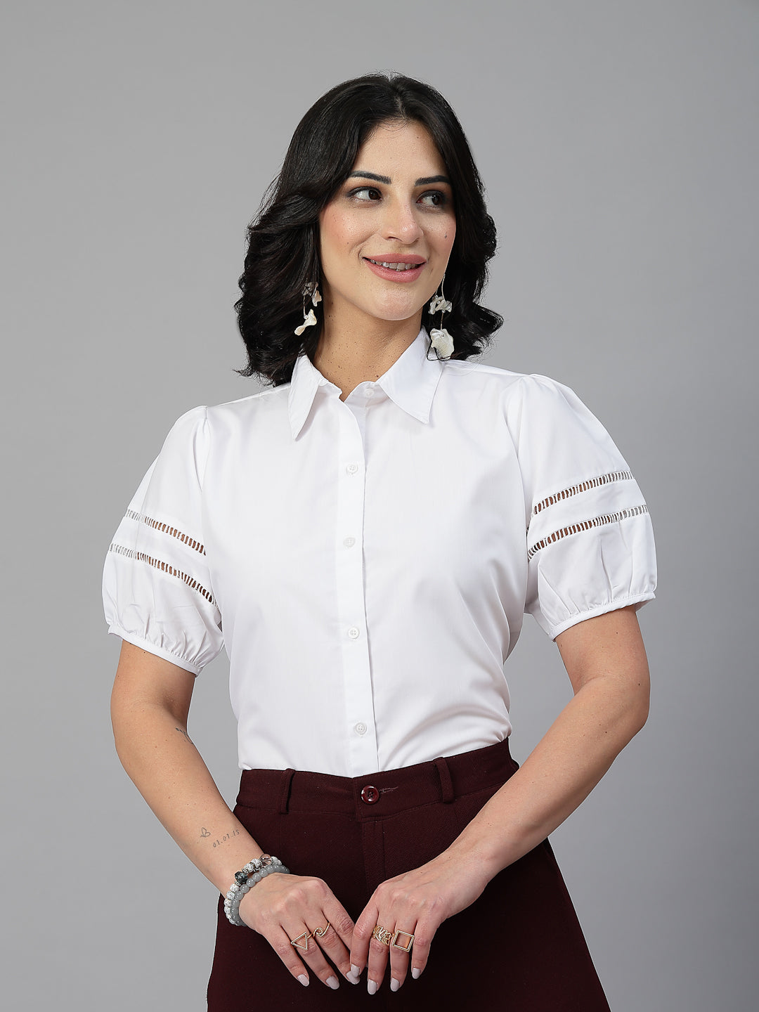 Style Quotient Women Solid White Polycotton Formal Shirt-Shirts-StyleQuotient
