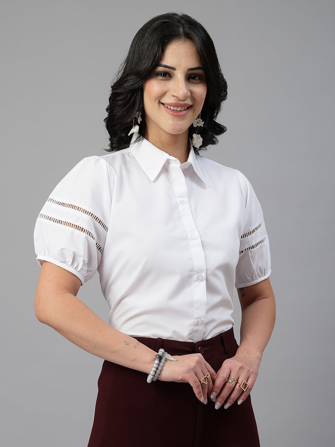 Style Quotient Women Solid White Polycotton Formal Shirt-Shirts-StyleQuotient