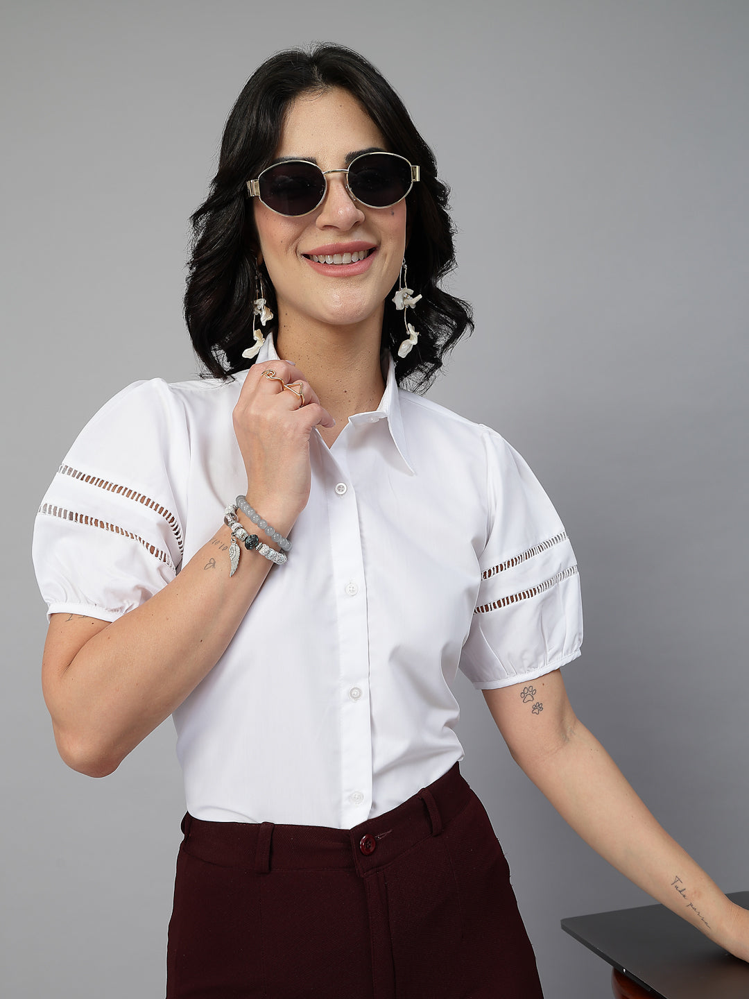 Style Quotient Women Solid White Polycotton Formal Shirt-Shirts-StyleQuotient