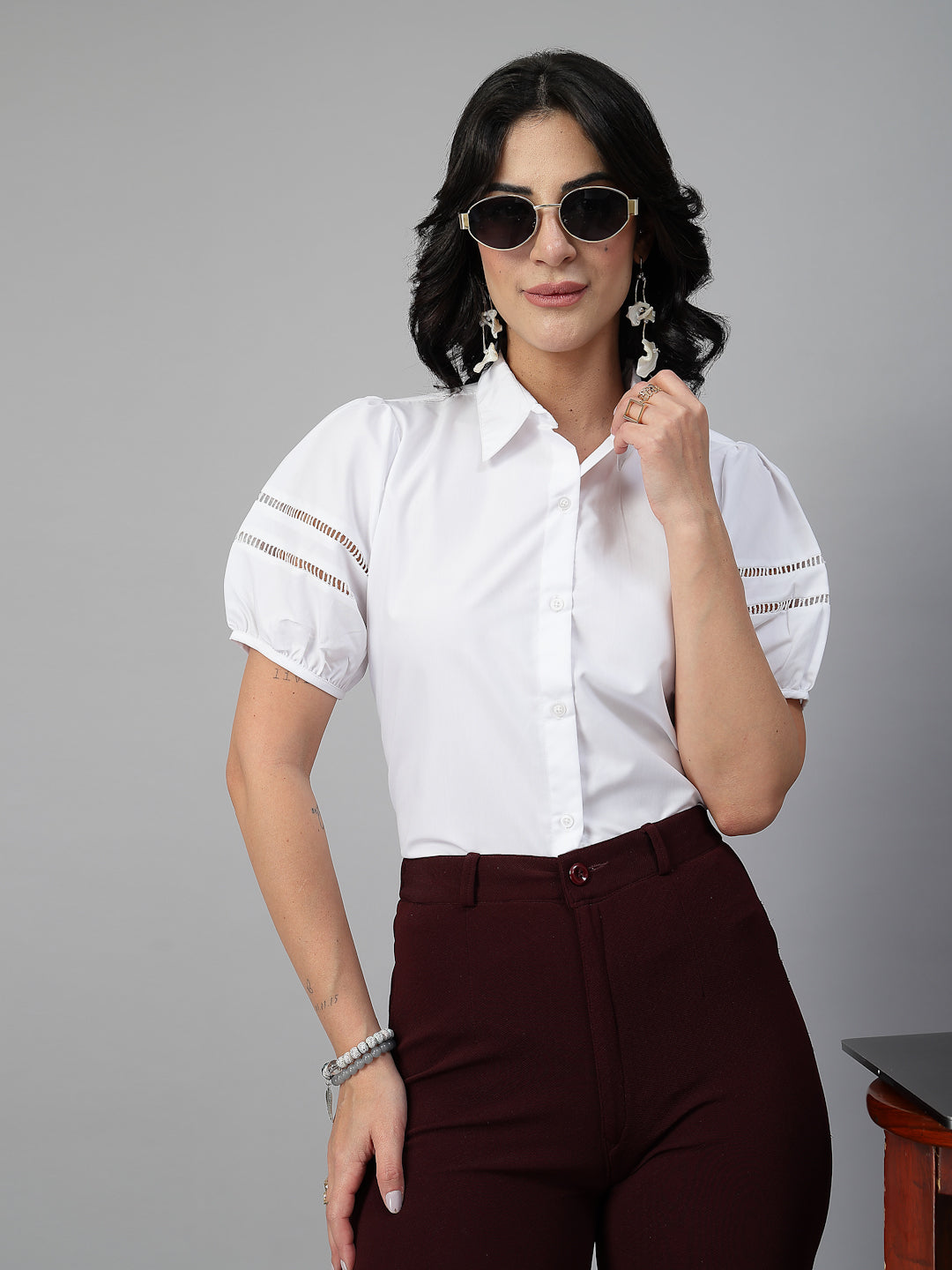 Style Quotient Women Solid White Polycotton Formal Shirt-Shirts-StyleQuotient