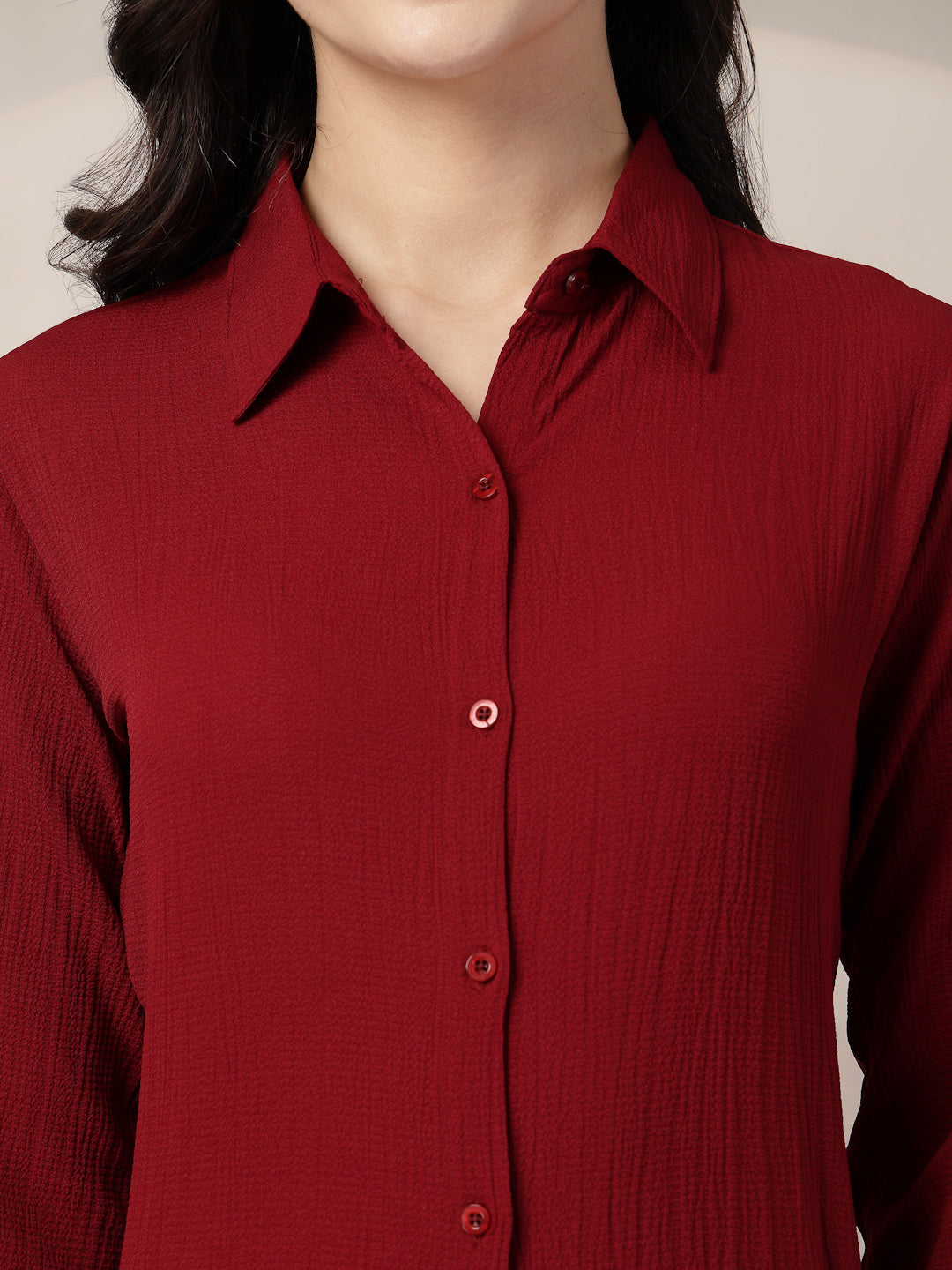 Style Quotient Women Maroon solid textured shirt-Shirts-StyleQuotient