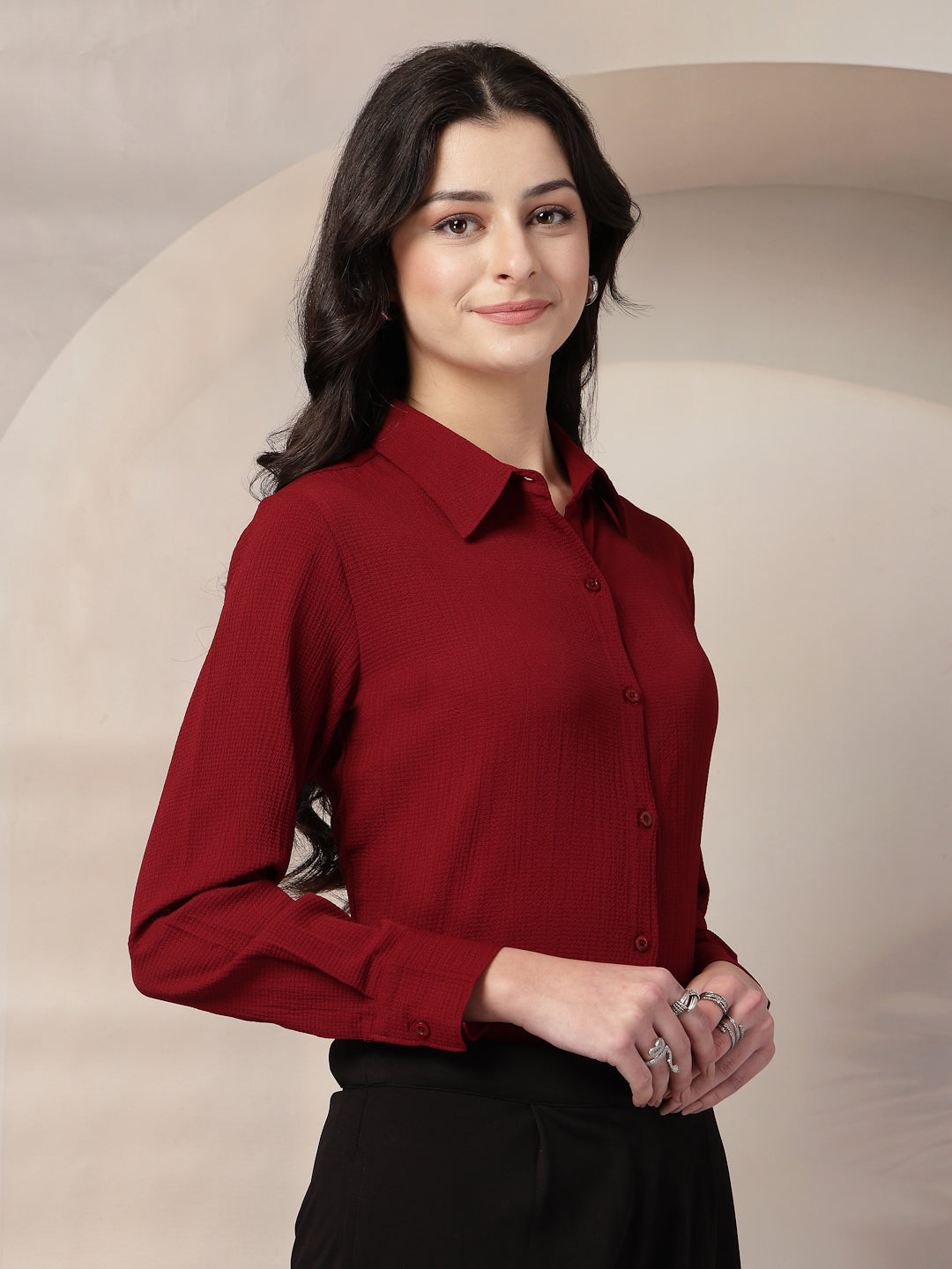 Style Quotient Women Maroon solid textured shirt-Shirts-StyleQuotient