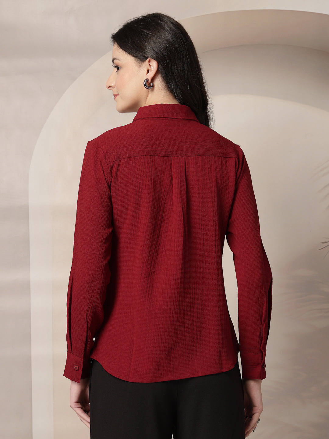 Style Quotient Women Maroon solid textured shirt-Shirts-StyleQuotient