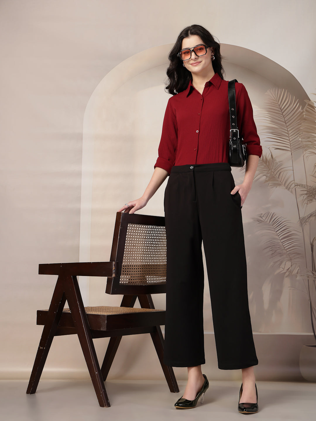 Style Quotient Women Maroon solid textured shirt-Shirts-StyleQuotient