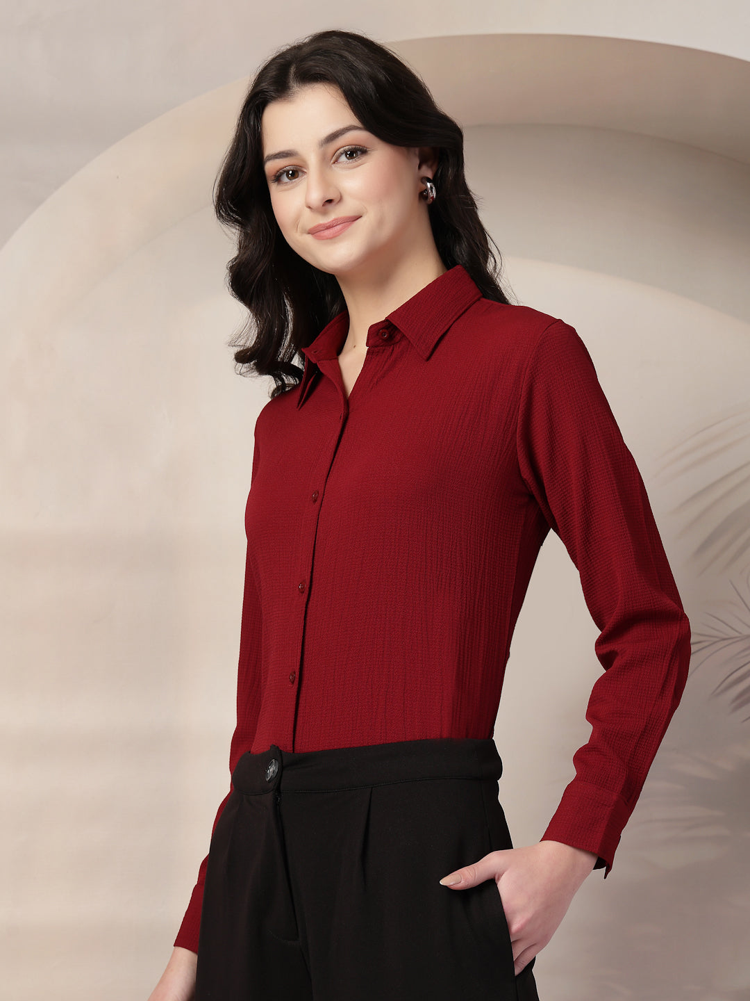 Style Quotient Women Maroon solid textured shirt-Shirts-StyleQuotient