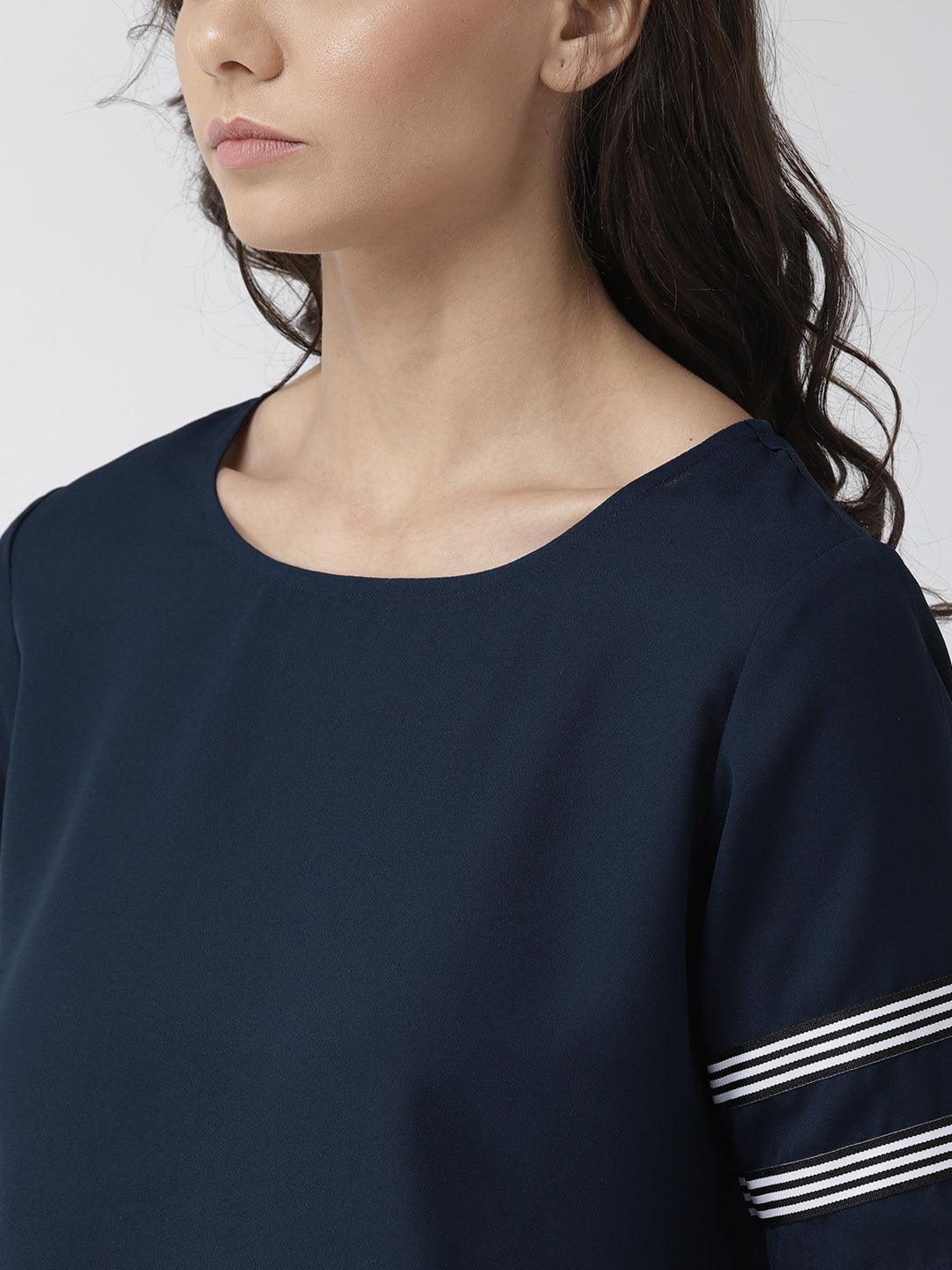Women Navy Blue Solid Top-Tops-StyleQuotient