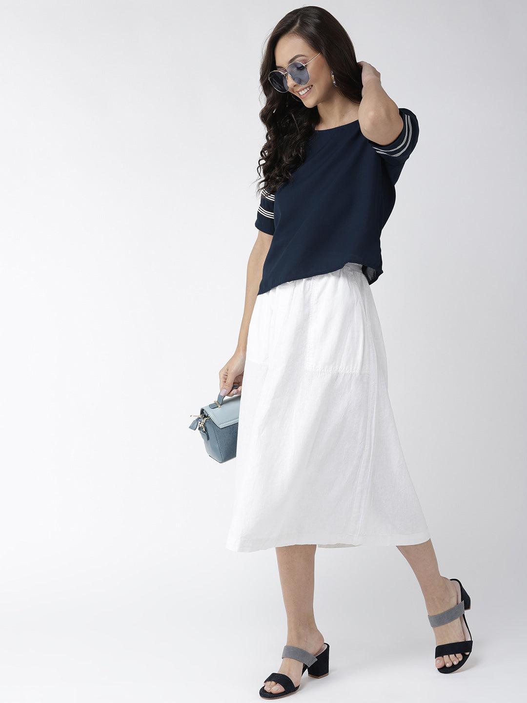 Women Navy Blue Solid Top-Tops-StyleQuotient