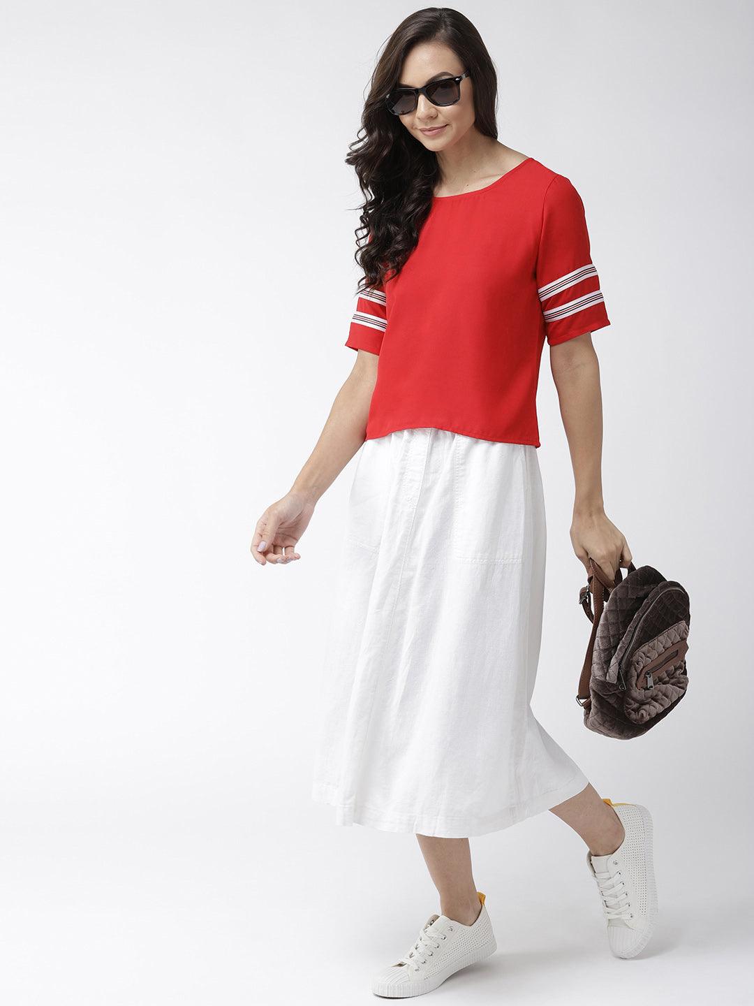 Women Navy Blue Solid Top-Tops-StyleQuotient