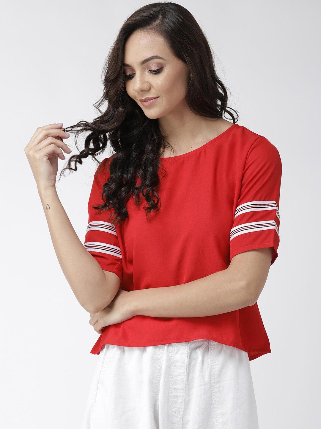 Women Navy Blue Solid Top-Tops-StyleQuotient