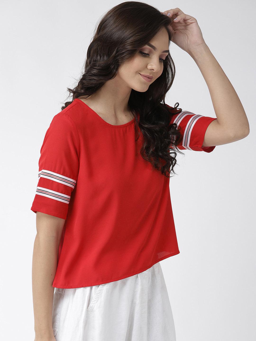 Women Navy Blue Solid Top-Tops-StyleQuotient