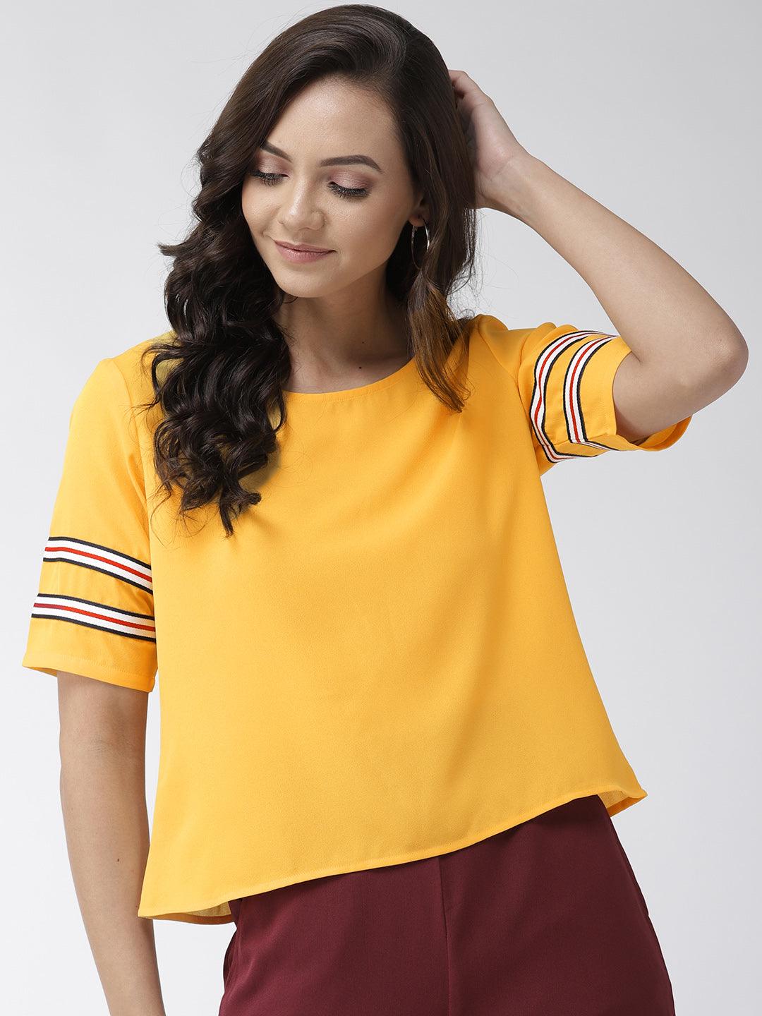 Women Navy Blue Solid Top-Tops-StyleQuotient