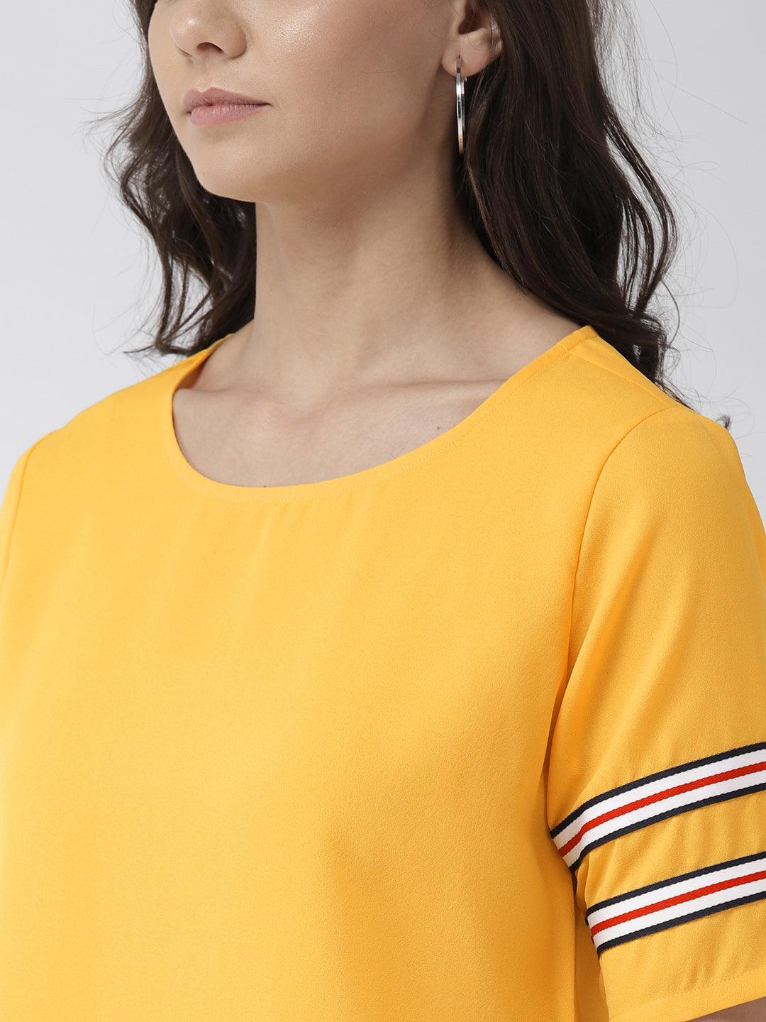Women Navy Blue Solid Top-Tops-StyleQuotient