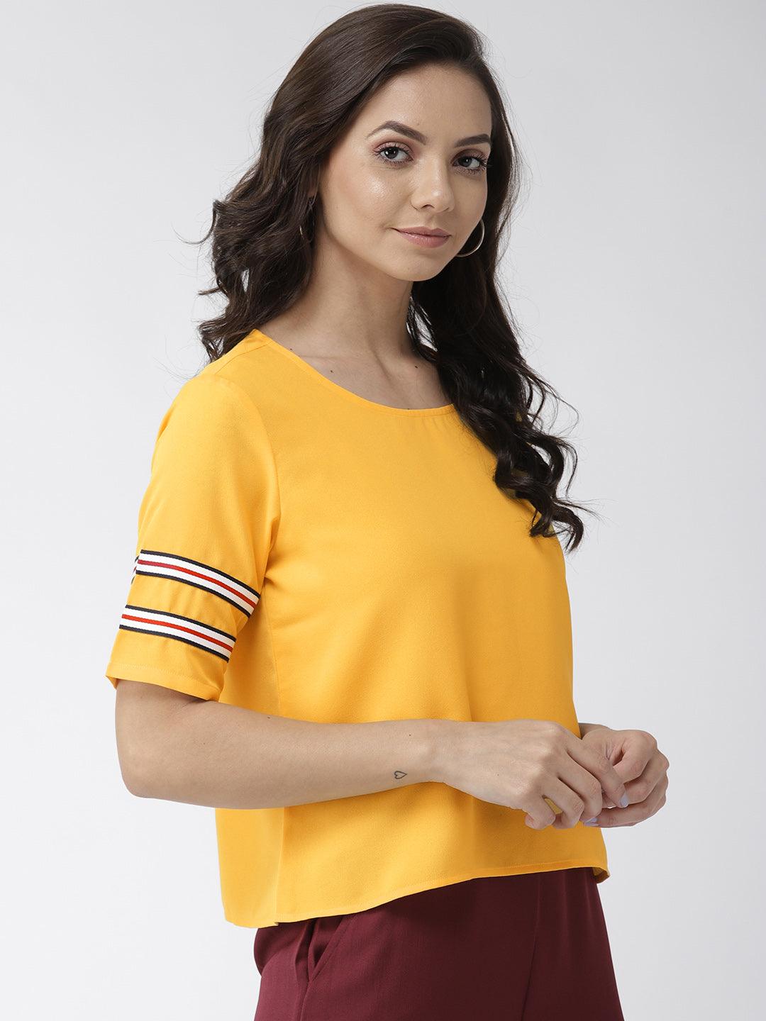 Women Navy Blue Solid Top-Tops-StyleQuotient
