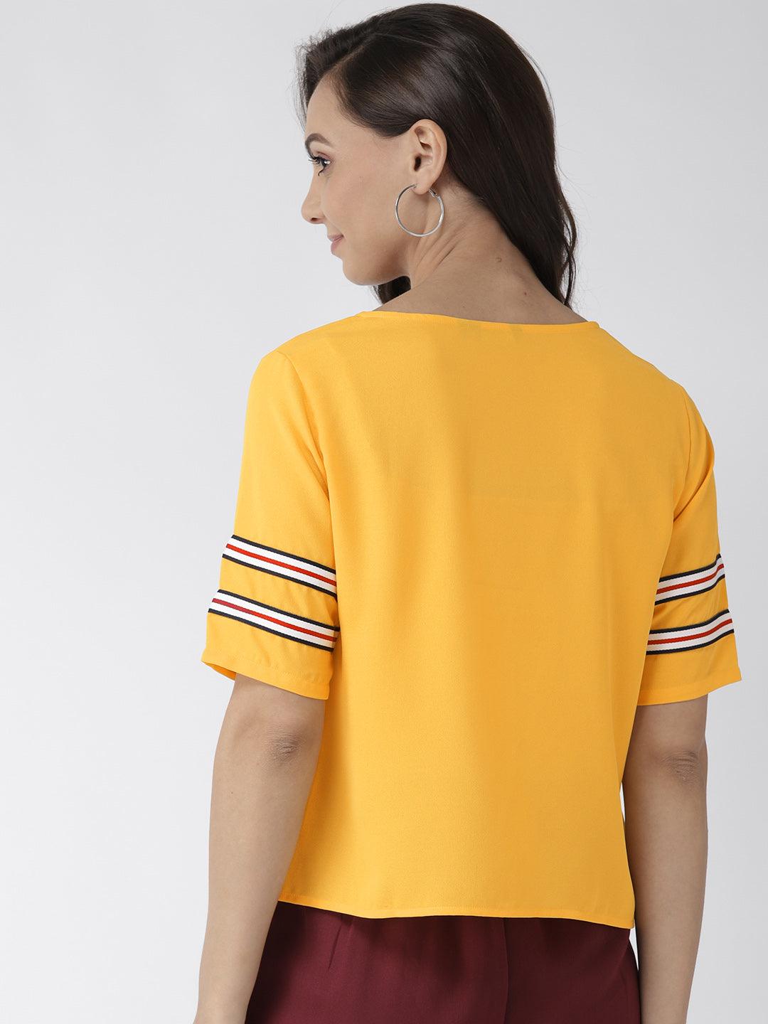 Women Navy Blue Solid Top-Tops-StyleQuotient