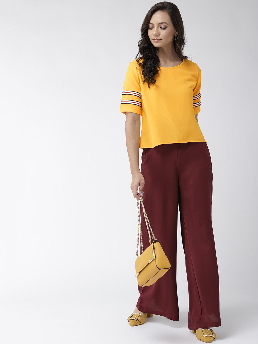 Women Navy Blue Solid Top-Tops-StyleQuotient