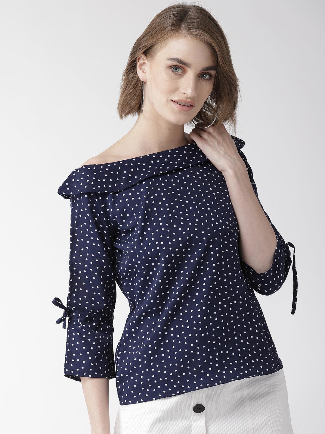 style quotient women polka printed polycrepe smart casual top-Tops-StyleQuotient