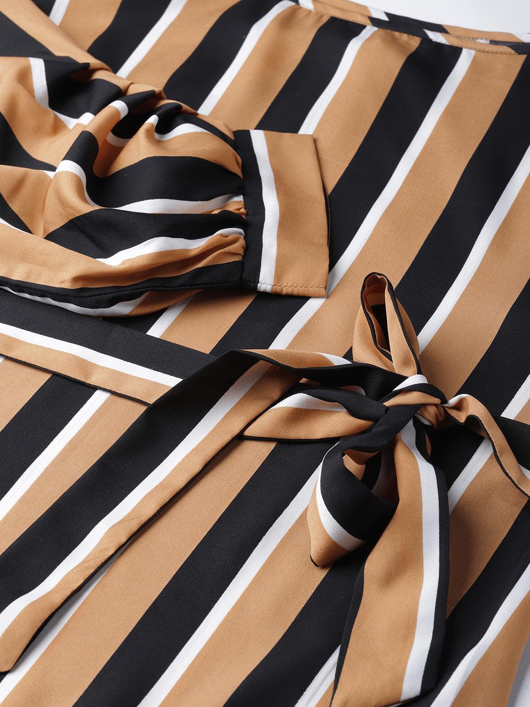 Women Grey & Black Striped Top-Tops-StyleQuotient