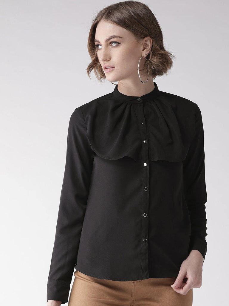 Women Black Contemporary Regular Fit Solid Smart Casual Shirt-Shirts-StyleQuotient