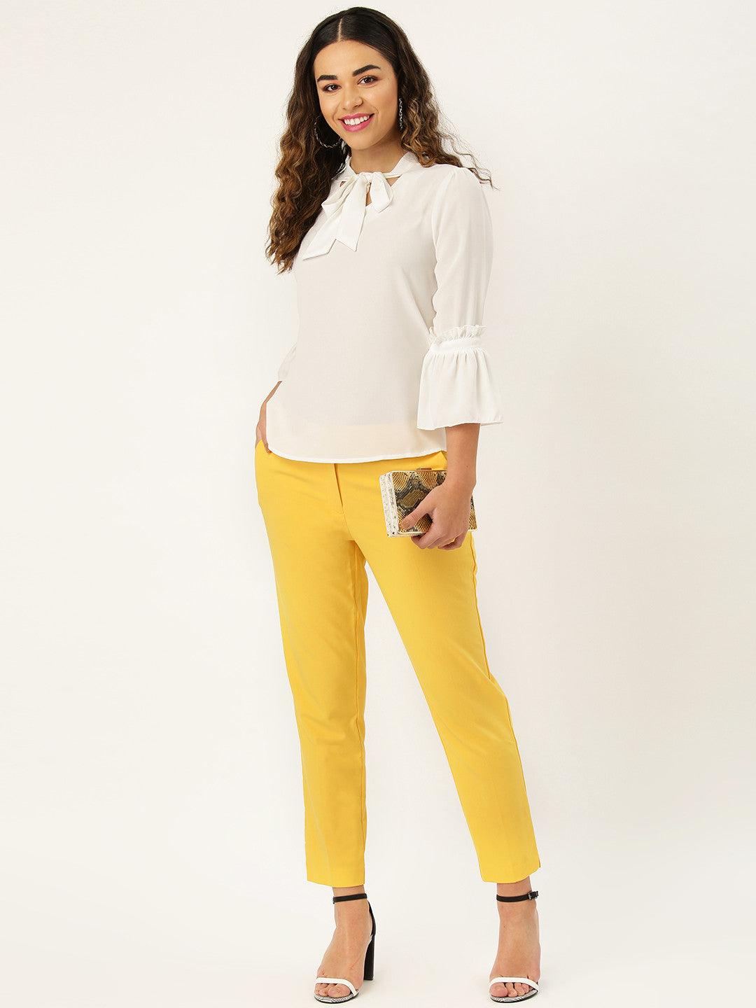 Style Quotient Women Solid White Polymoss Regular smart casual Top-Tops-StyleQuotient